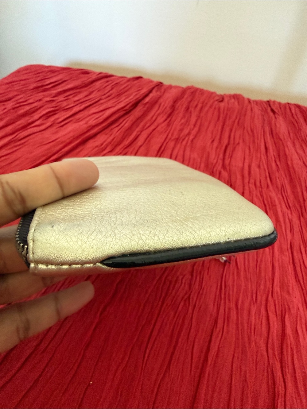 Brighton gold Wristlet with Red Flower Appliqué and Beaded Charm - Picture 6 of 10